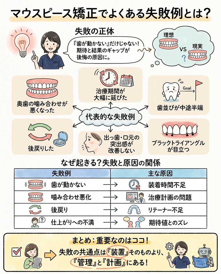 マウスピース矯正でよくある失敗例とは？の図解