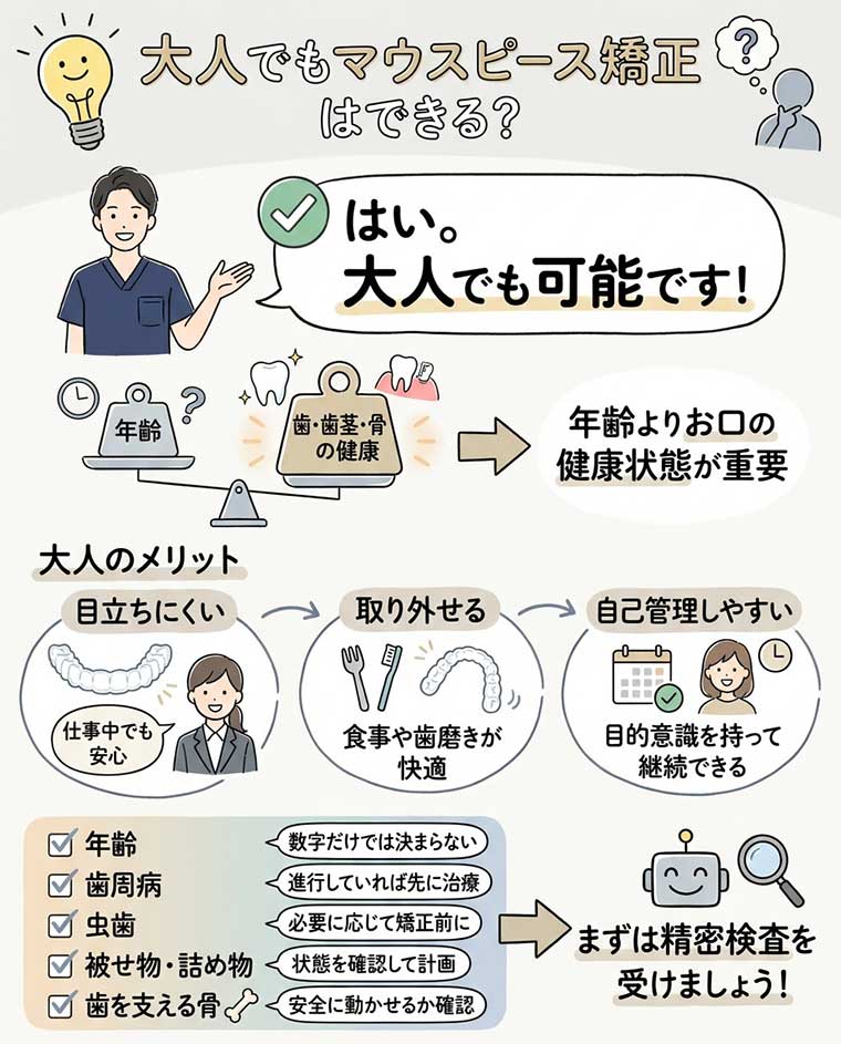 大人でもマウスピース矯正はできる？の図解