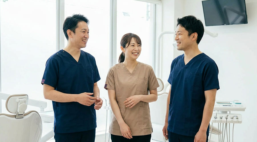 歯科医院で談笑する歯科医師たち