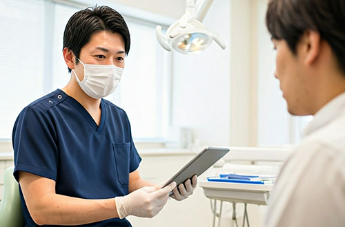 患者さんに説明する歯科医師