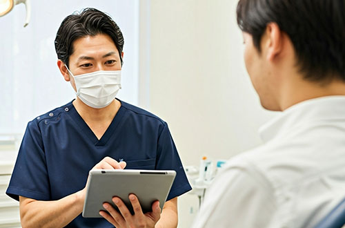 患者さんに説明する歯科医師