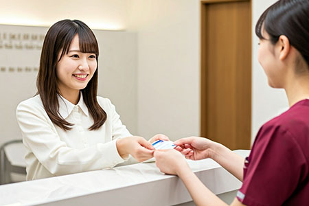 歯科医院で会計をする女性