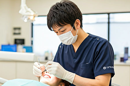 虫歯チェックを行う歯科医師