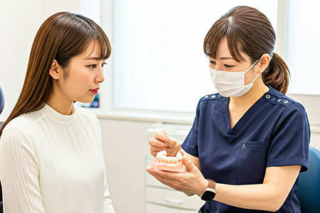セルフケア指導を行う歯科衛生士