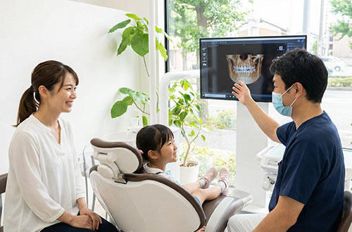 小児矯正の説明をする歯科医師