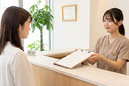 歯科医院で受付する様子